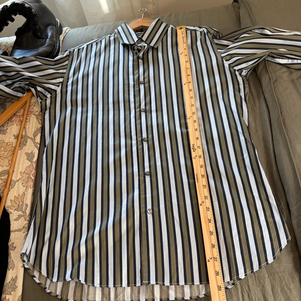 Salvatore Ferragamo Cotton Italian Striped Dress Shirt. Size Large. - Picture 9 of 9